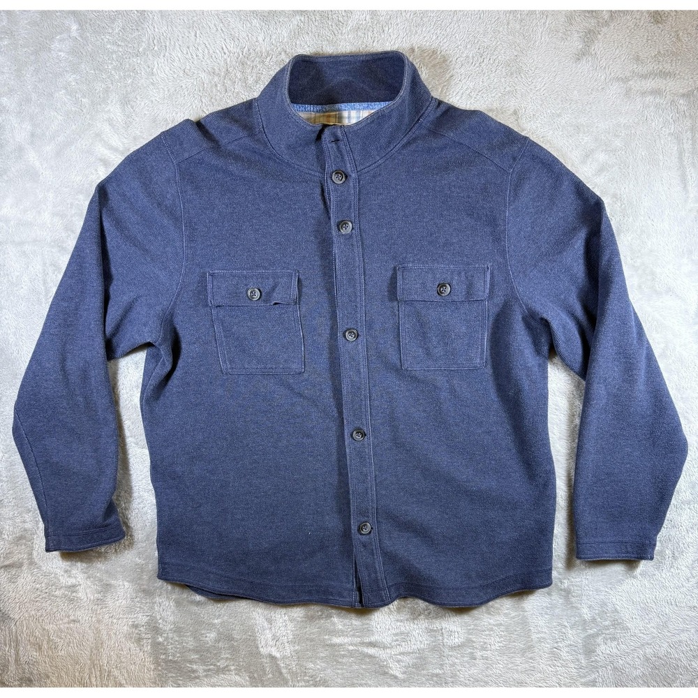 Tommy Bahama Jacket Mens XL Blue Knit Button Front Military Shirt Shacket